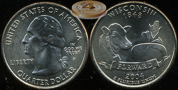 США. Квотер (25 центов). 2004.P (Unc) Висконсин