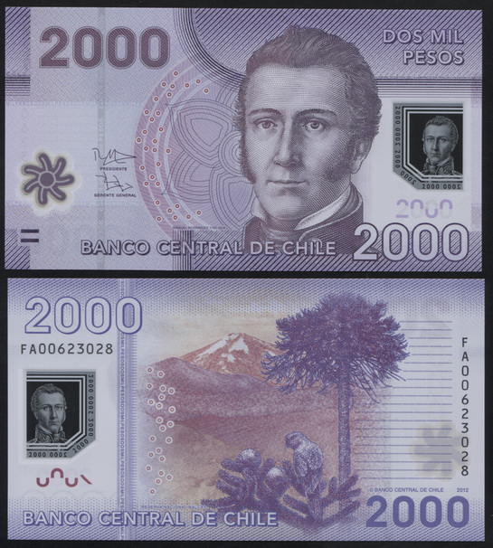 Чили. 2000 песо (Unc. Пластик) 2012