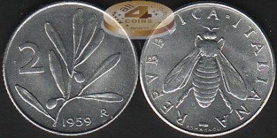 Италия. 2 лиры. 1959 (Unc)