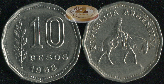 Аргентина. 10 песо. 1968