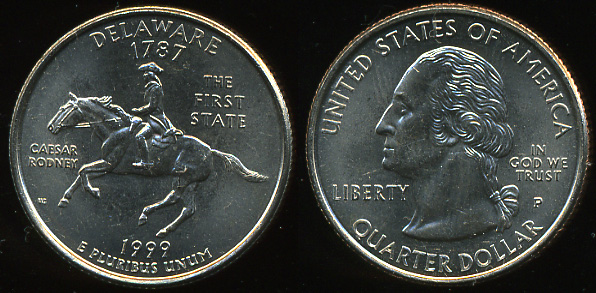 США. Квотер (25 центов). 1999.P (Unc) Делавэр