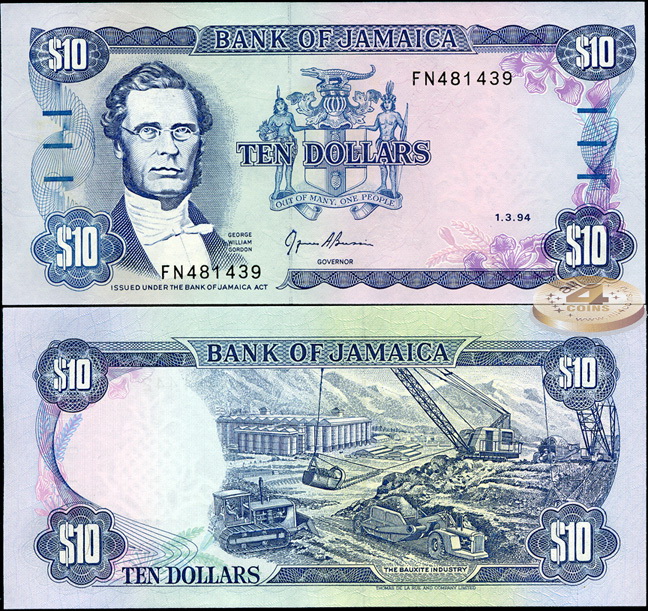 Ямайка. 10 долларов (Unc) 1994