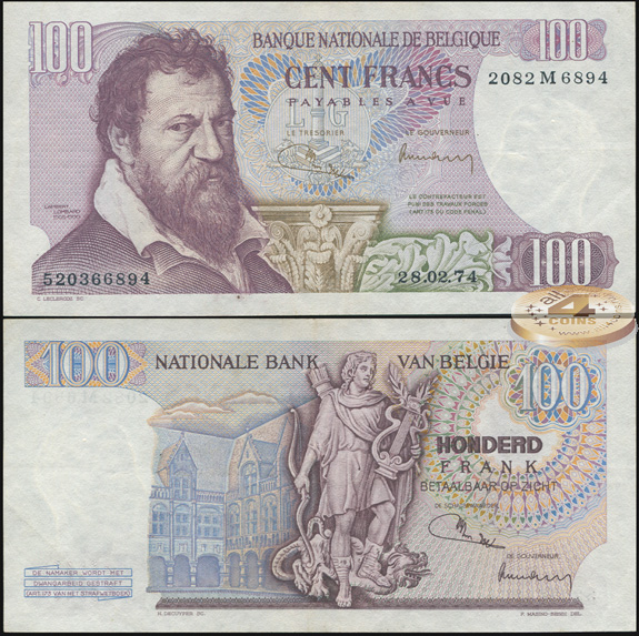 Бельгия. 100 франков (Unc) 1974