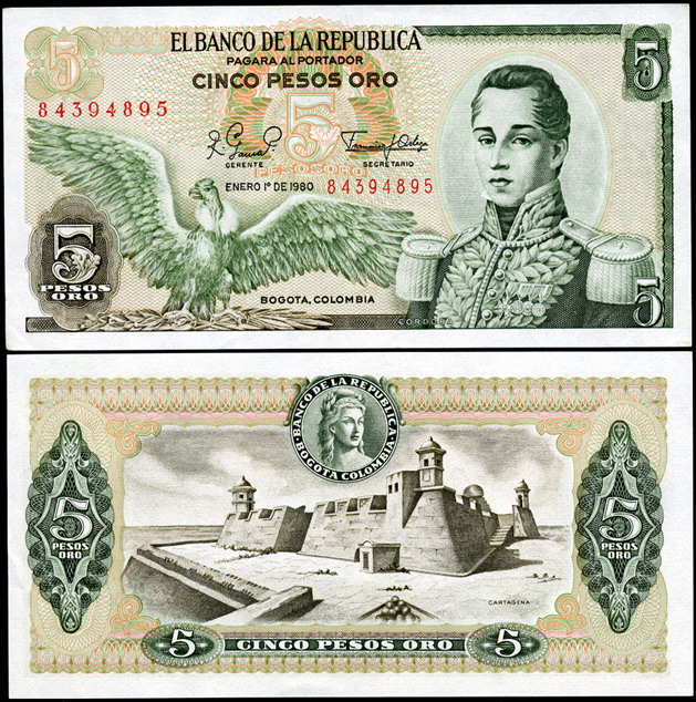 Колумбия. 5 песо оро (Unc) 1980