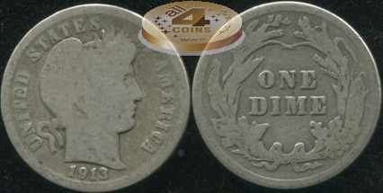 США. 10 центов (Дайм). 1913 (G. Серебро)