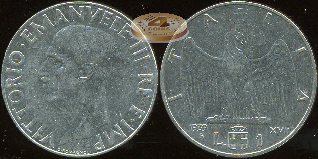 Италия. 1 лира. 1939 (XF)