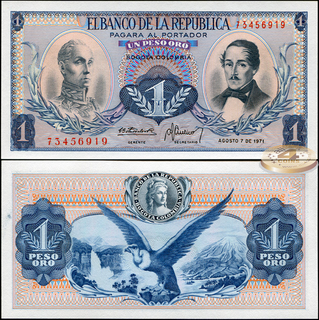 Колумбия. 1 песо оро (Unc) 1971