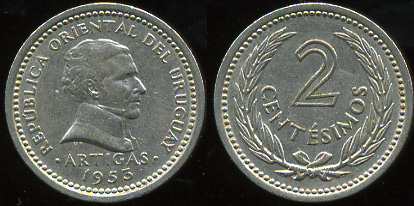 Уругвай. 2 сентезимо. 1953
