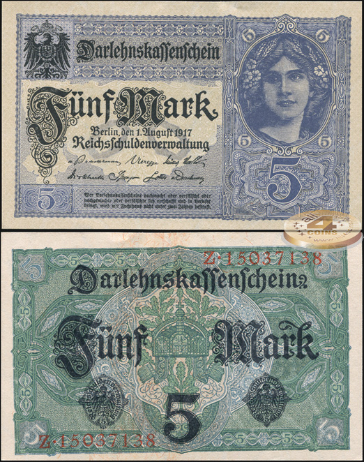 Германия (Кайзеррейх). 5 марок (Unc) 1917