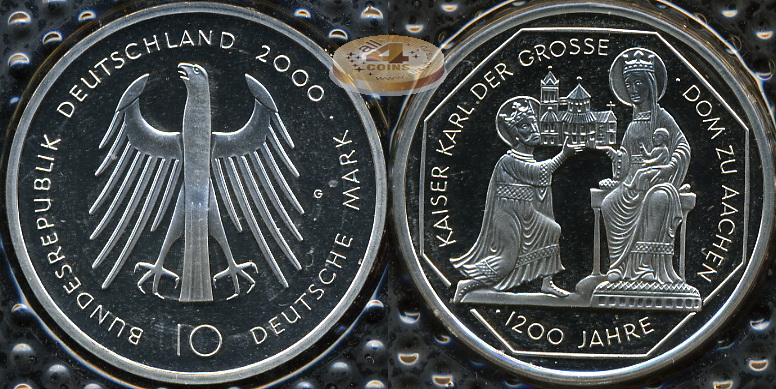 Германия (ФРГ). 10 марок. 2000 G (Proof. Серебро)