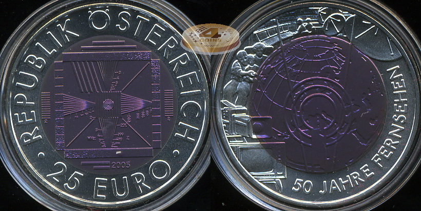 Австрия. 25 евро. 2005 (Unc. Биметалл (Серебро/Ниобий))