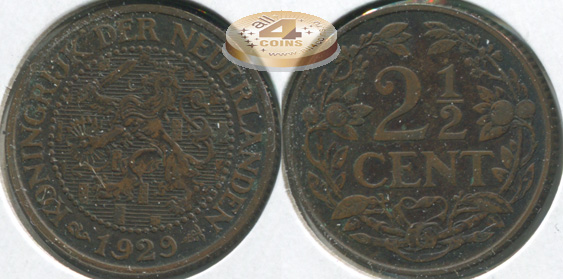 Нидерланды. 2 1/2 цента. 1929 (aUnc)