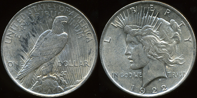 США. 1 доллар. 1922. (Unc. Серебро)