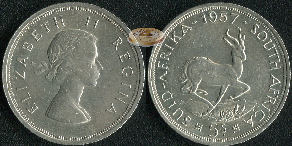 ЮАР. 5 шиллингов. 1957 (aUnc++. Серебро)
