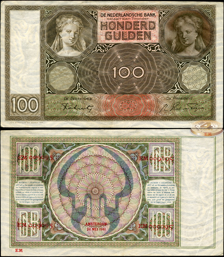 Нидерланды. 100 гульденов (XF+) 1941