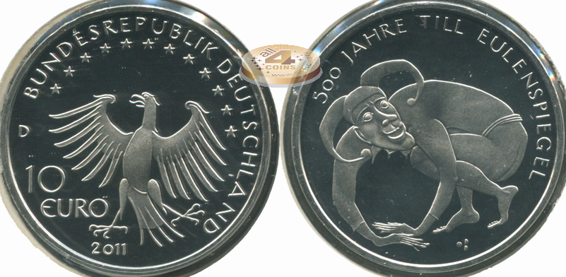 Германия. 10 евро. 2011.D (Proof-Like)