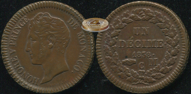 Монако. 1 дециме. 1838.M (Unc)