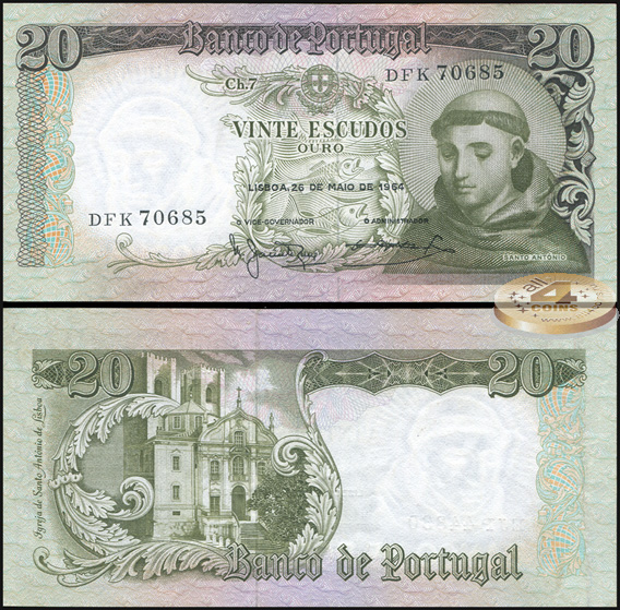 Португалия. 20 эскудо (Unc) 1964