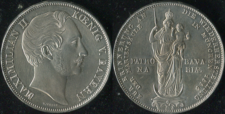 Германия (Бавария). 2 гульдена. 1855 (Unc. Серебро)