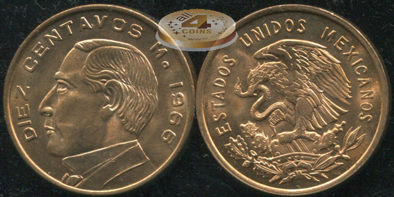 Мексика. 10 центаво. 1966 (Unc)
