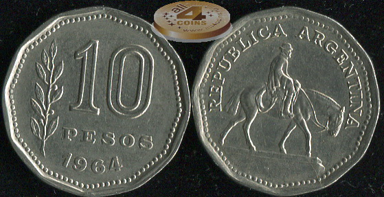 Аргентина. 10 песо. 1964