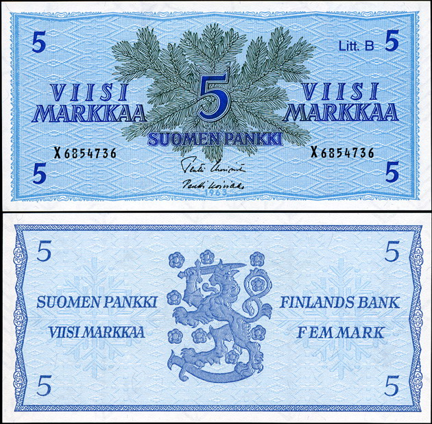Финляндия. 5 марок (Unc) 1963