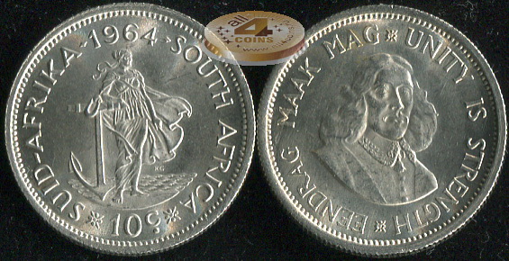 ЮАР. 10 центов. 1964 (Unc. Серебро)
