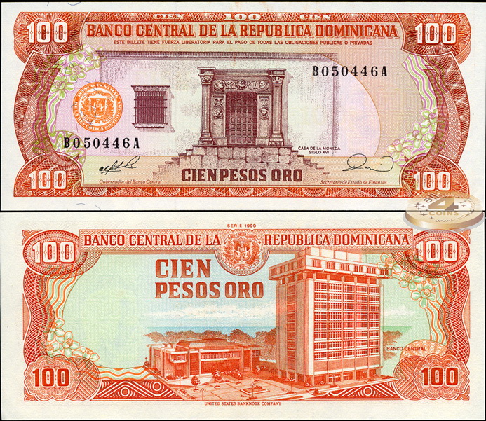 Доминиканская республика. 100 песо (Unc) 1990
