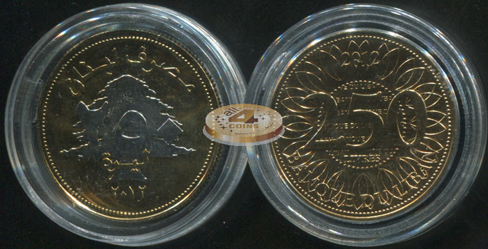 Ливан. 250 ливров. 2012 (Unc. Покрытие Родием)