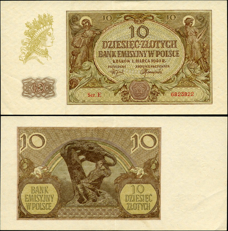 Польша (германская оккупация). 10 злотых (aUnc) 1940