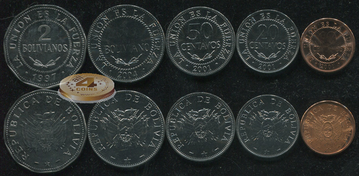 Боливия. Набор №2 (5 монет) 1997-2004
