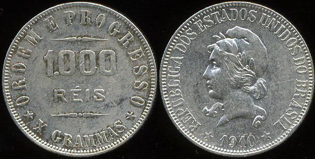 Бразилия. 1000 рейс. 1910 (XF. Серебро)