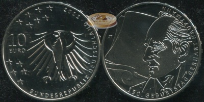 Германия. 10 евро. 2012.J (Proof-Like) 150 лет со дня рождения Герхарта Хаупманна