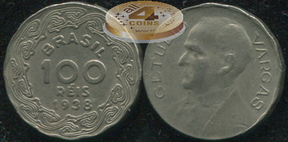 Бразилия. Монета 100 рейс. 1938 (KM#544. aXF/XF)