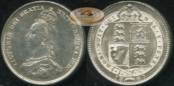 Великобритания. 1 шиллинг. 1887 (Unc. Серебро)
