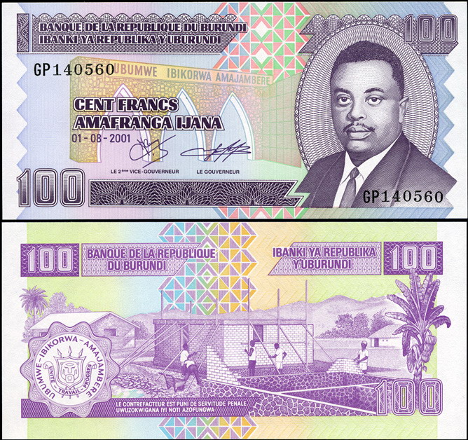 Бурунди. 100 франков (Unc) 2001