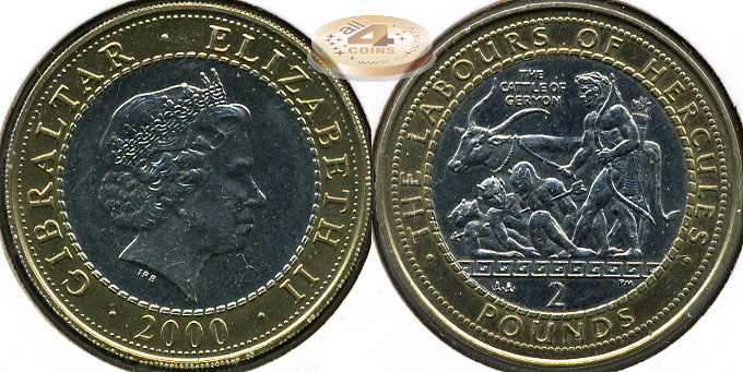 Гибралтар. 2 фунта. 2000 (Unc. Биметалл)