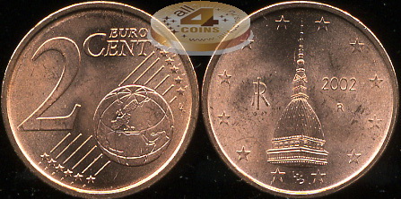 Италия. 2 евроцента. 2002 (Unc)