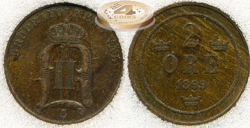 Швеция. 2 эре. 1899 (XF [XF-40]. Слаб)