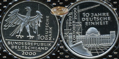 Германия (ФРГ). 10 марок. 2000 F (Proof. Серебро)