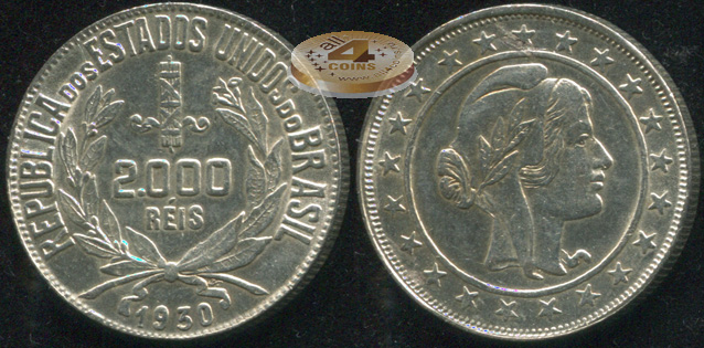 Бразилия. 2000 рейс. 1930 (aUnc. Серебро)