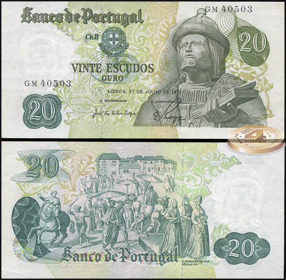 Португалия. 20 эскудо (Unc) 1971