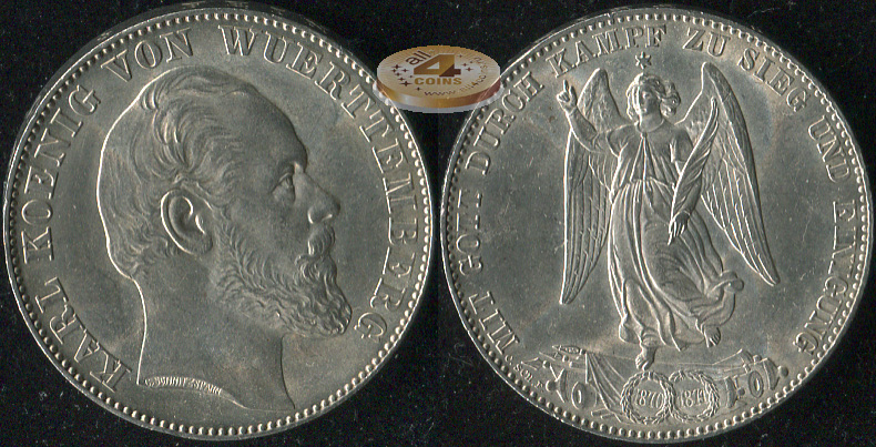 Германия (Вюртемберг). Ферайнталер. 1871 (aUnc. Серебро)