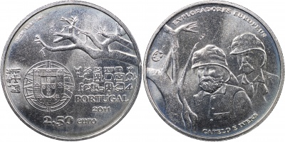 Португалия Монета 2.5 евро. 2011 (Unc) Капеллу и Ивенс - европейские исследователи