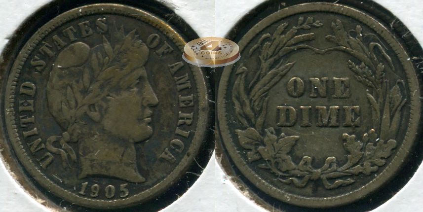 США. 10 центов [Дайм]. 1905.P (XF. Серебро)