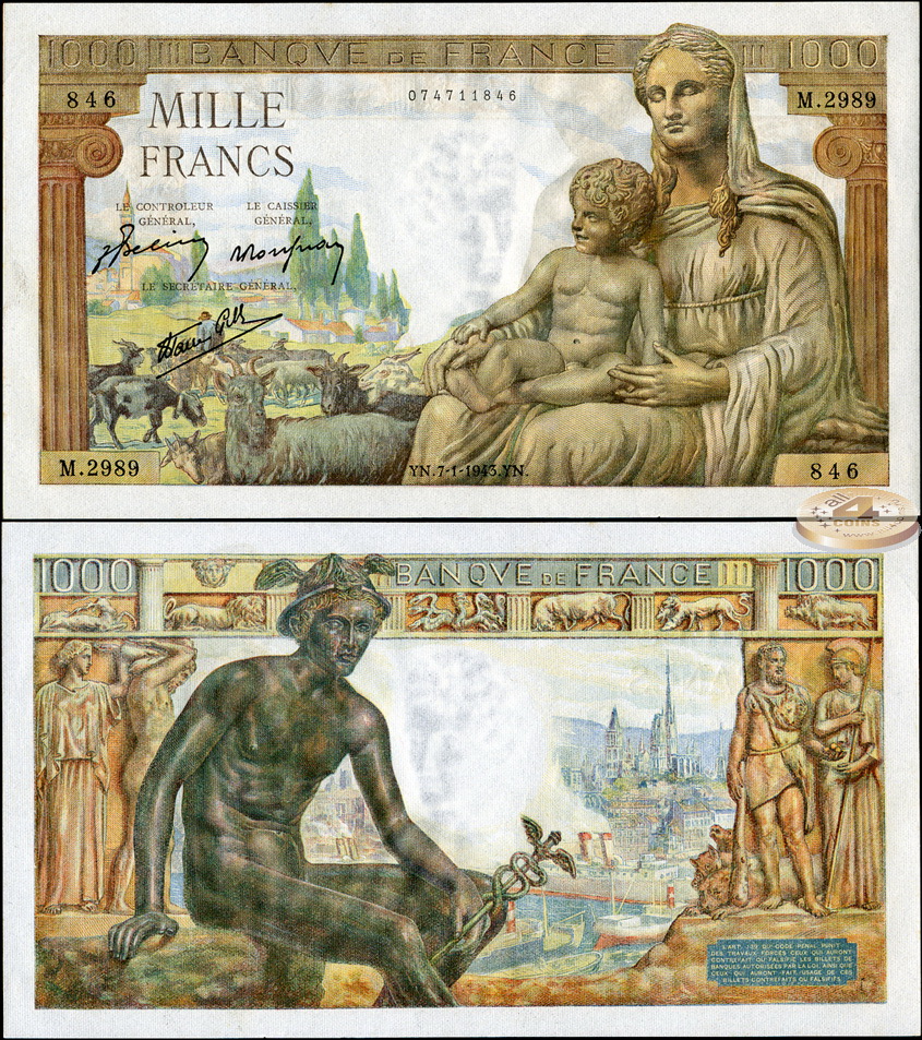 Франция. 1000 франков (Unc) 1943