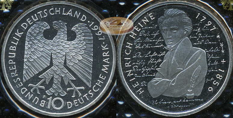 Германия (ФРГ). 10 марок. 1997 F (Proof. Серебро)