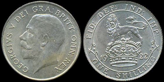 Великобритания. 1 шиллинг. 1922 (aUnc. Серебро)