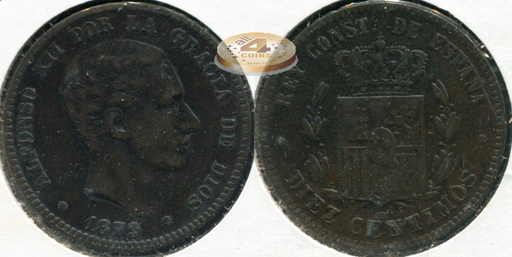 Испания. 10 центимов. 1879.OM (VF)