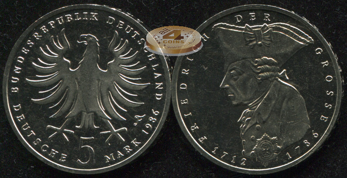 Германия [ФРГ]. 5 марок. 1986.F (Proof-)